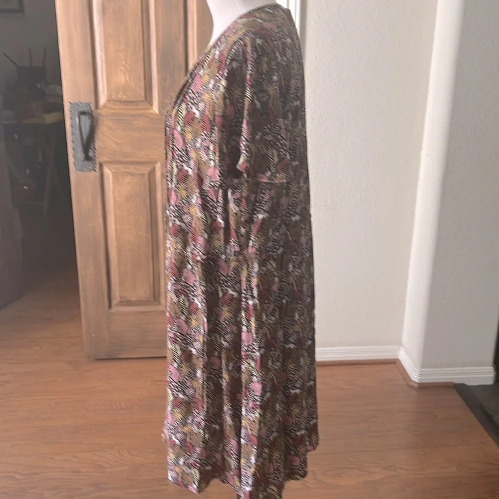 Ann Taylor LOFT Paradise Lost Jungle Safari Dress Pintuck Size Large Brown Pink - Picture 13 of 13